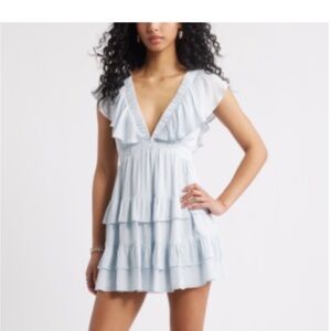 BP. NWT XXL Ruffled V-Neck Tiered Mini Dress - Light Blue